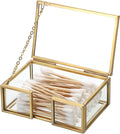 Cotton Swab Holder Small Qtip Dispenser Glass Bathroom Accessories Storage Canister for Dental Floss Pick Organizer Box, 4.1" L x 2.8" W x 1.5" H