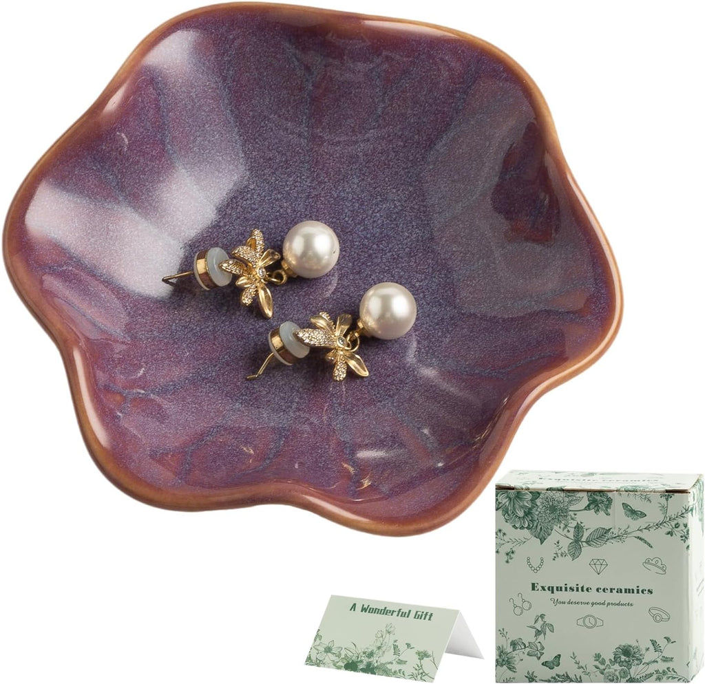 BEUNAIZER Galaxy Purple Jewelry Dish Tray, Ring Dish, Ceramic Trinket Tray, Key Bowl, Aesthetic Nightstand Bathroom Room Decor Mothers Day Friendship Christmas Birthday Gifts for Women