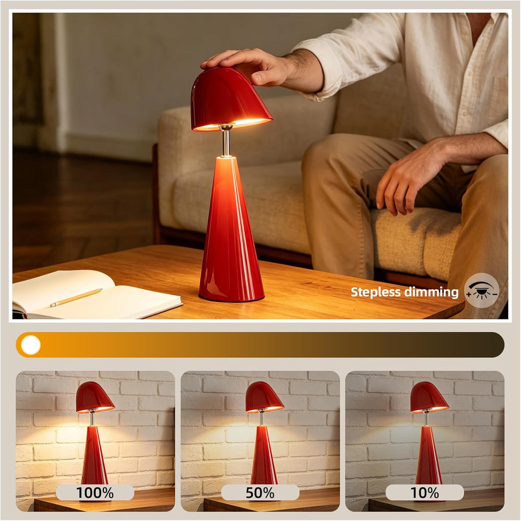 Modern Red Table Lamps , Cordless Rechargeable Desk Lamp，for Living Bedroom