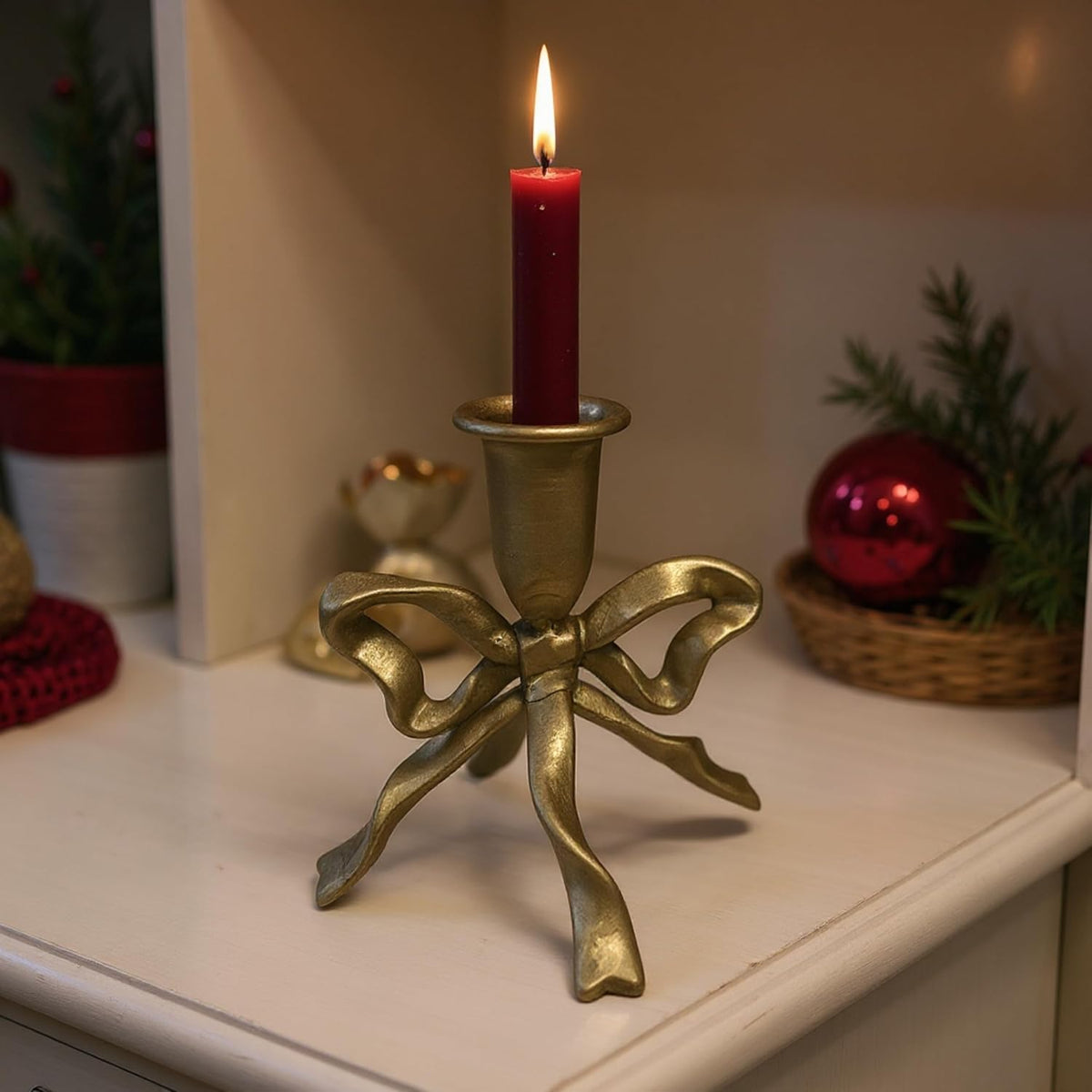 Bow Candle Holder, Bow Metal Taper Candle Holder 5" H x 4.81 W, Gold, Black, Decorative Candle Holders for Centerpiece, Table, Wedding (Gold)