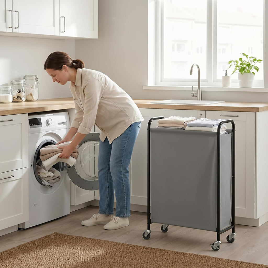 GRANNY SAYS Laundry Hamper, Slim Basket with Wheels and Handles, Grey, 80L
