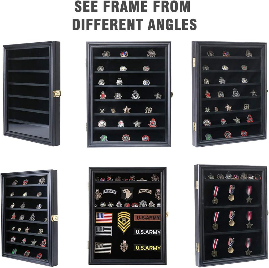Military Challenge Coin Medals Pins Collector Display Case Lockable Cabinet