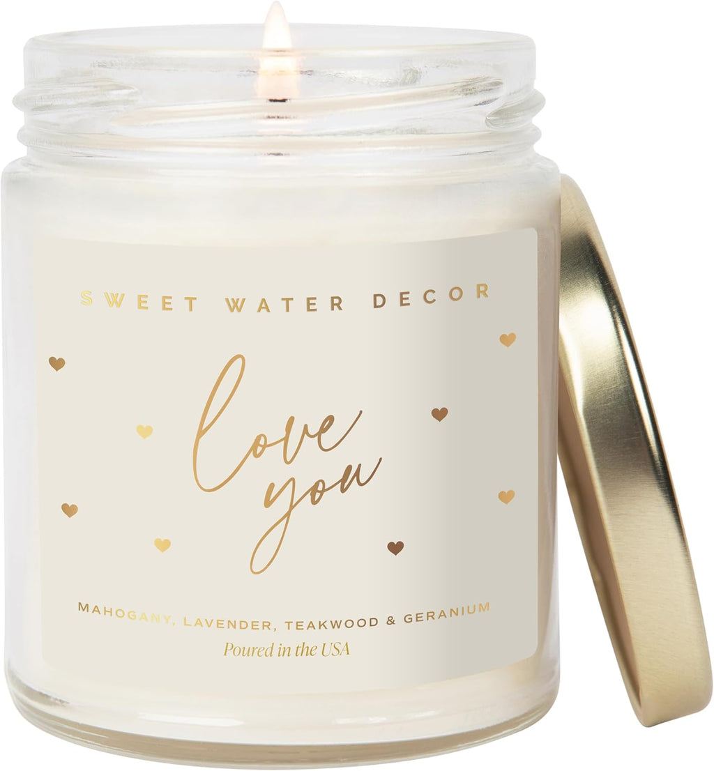 Sweet Water Decor Love You Soy Wax Candle, 9oz Jar, Gift for Loved Ones