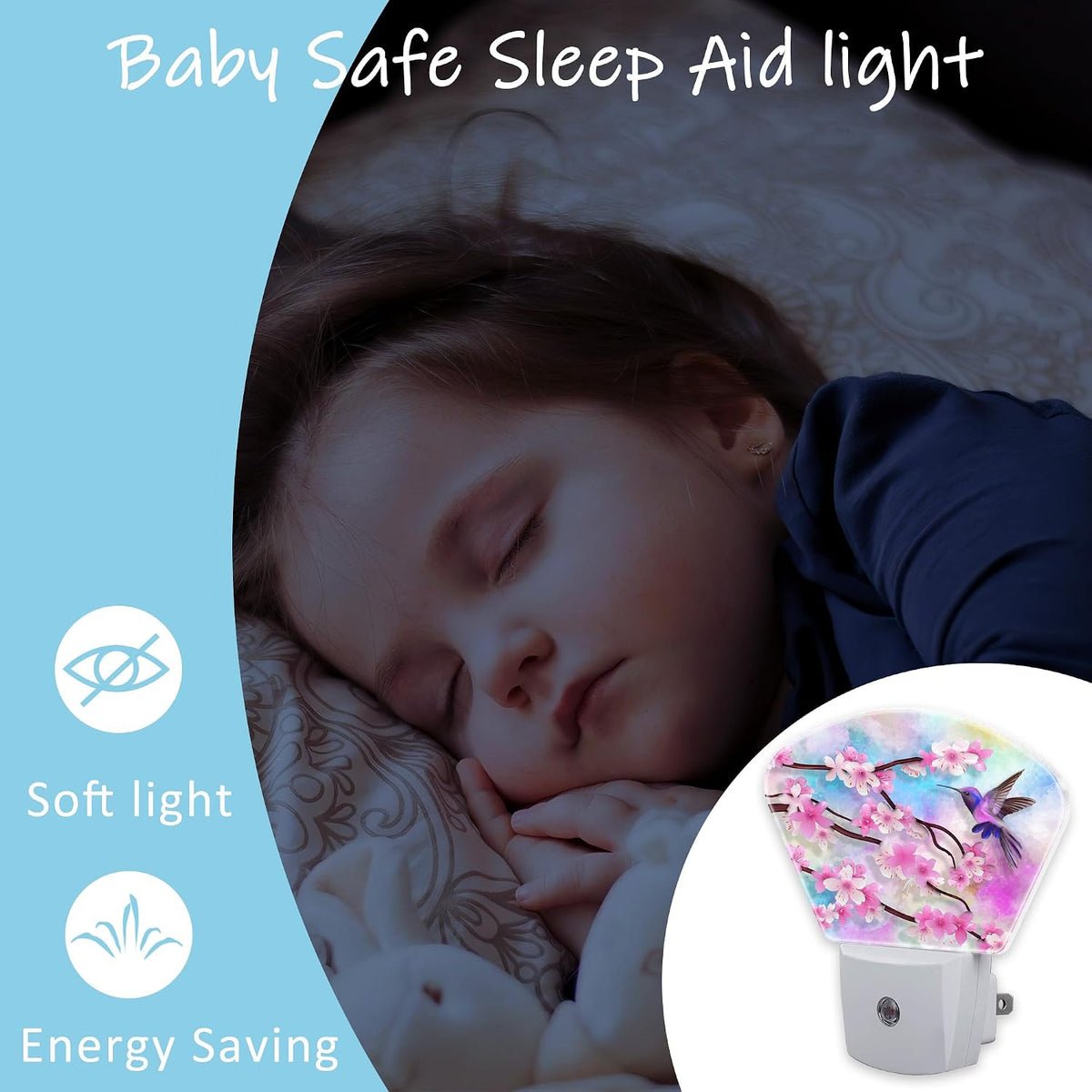 Night Light Flowers and Humming Bird Plug-in LED Dusk-to-Dawn Sensor Soft Night Lamp,Suitable for Home Bedroom Bathroom Hallway Stairs