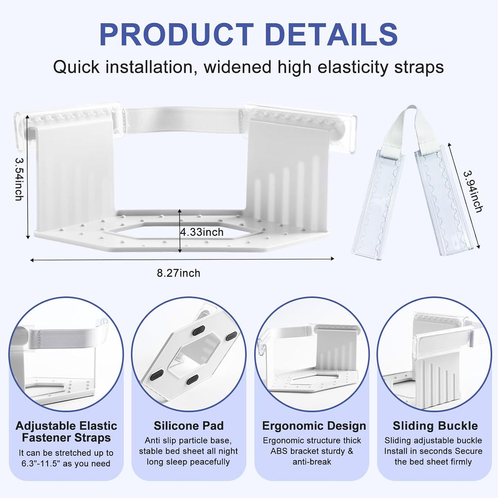 Bed Sheet Holders for Corners with Elastic Lock Straps for Mattress Sizes
