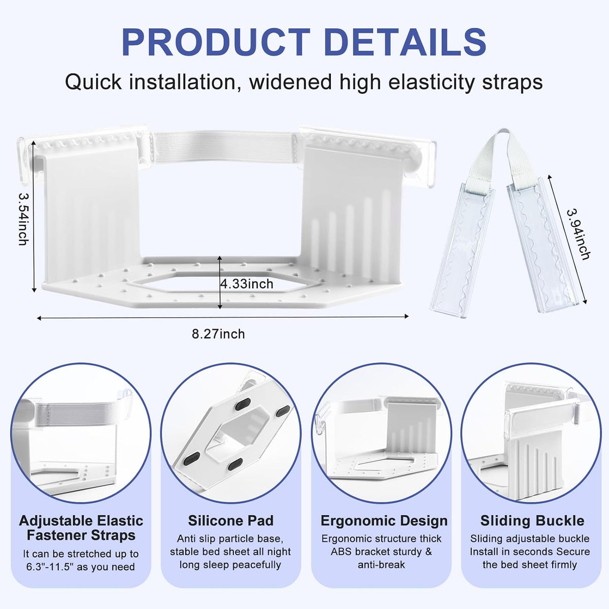 Bed Sheet Holders for Corners with Elastic Lock Straps for Mattress Sizes