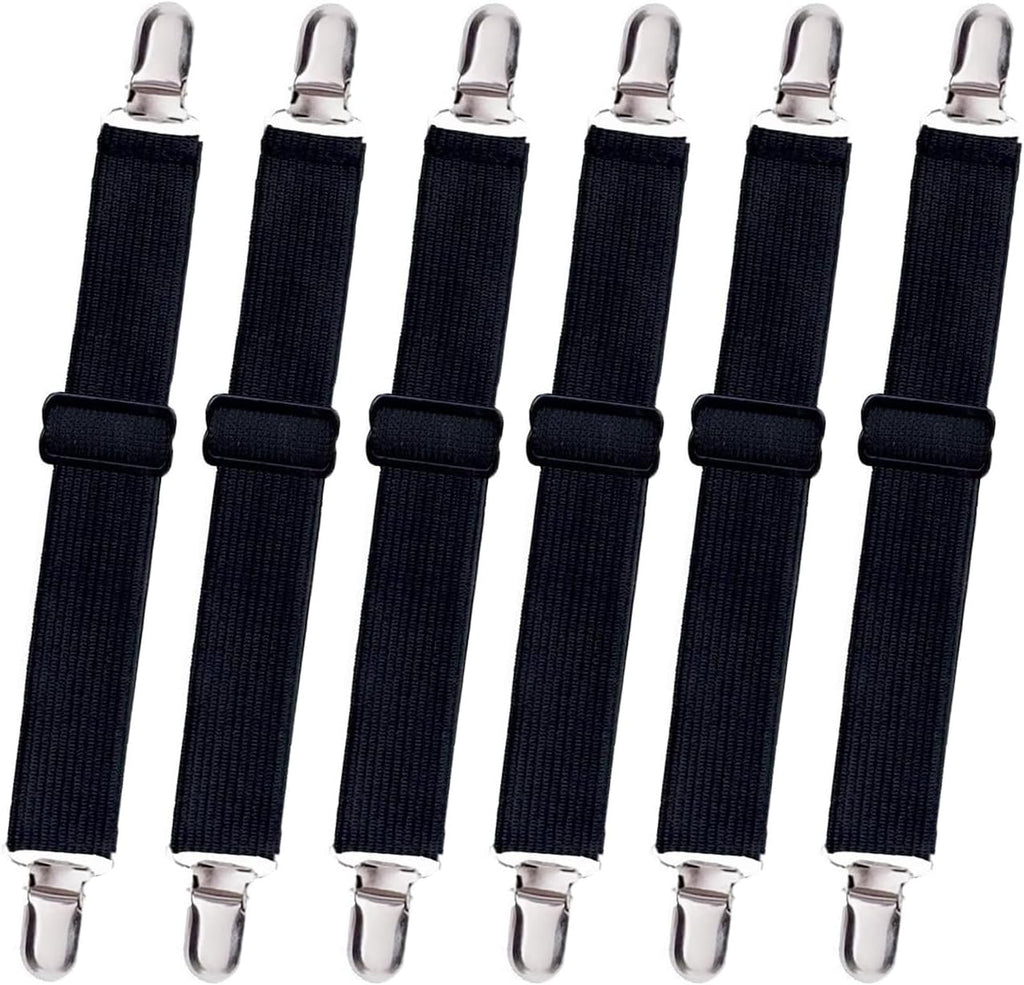 8pcs Adjustable Bed Sheet Straps & Clips, Elastic Fitted Sheet Holder from 14 to 39 Inch, Mattress Covers & Sofa Cushion Clips, Black