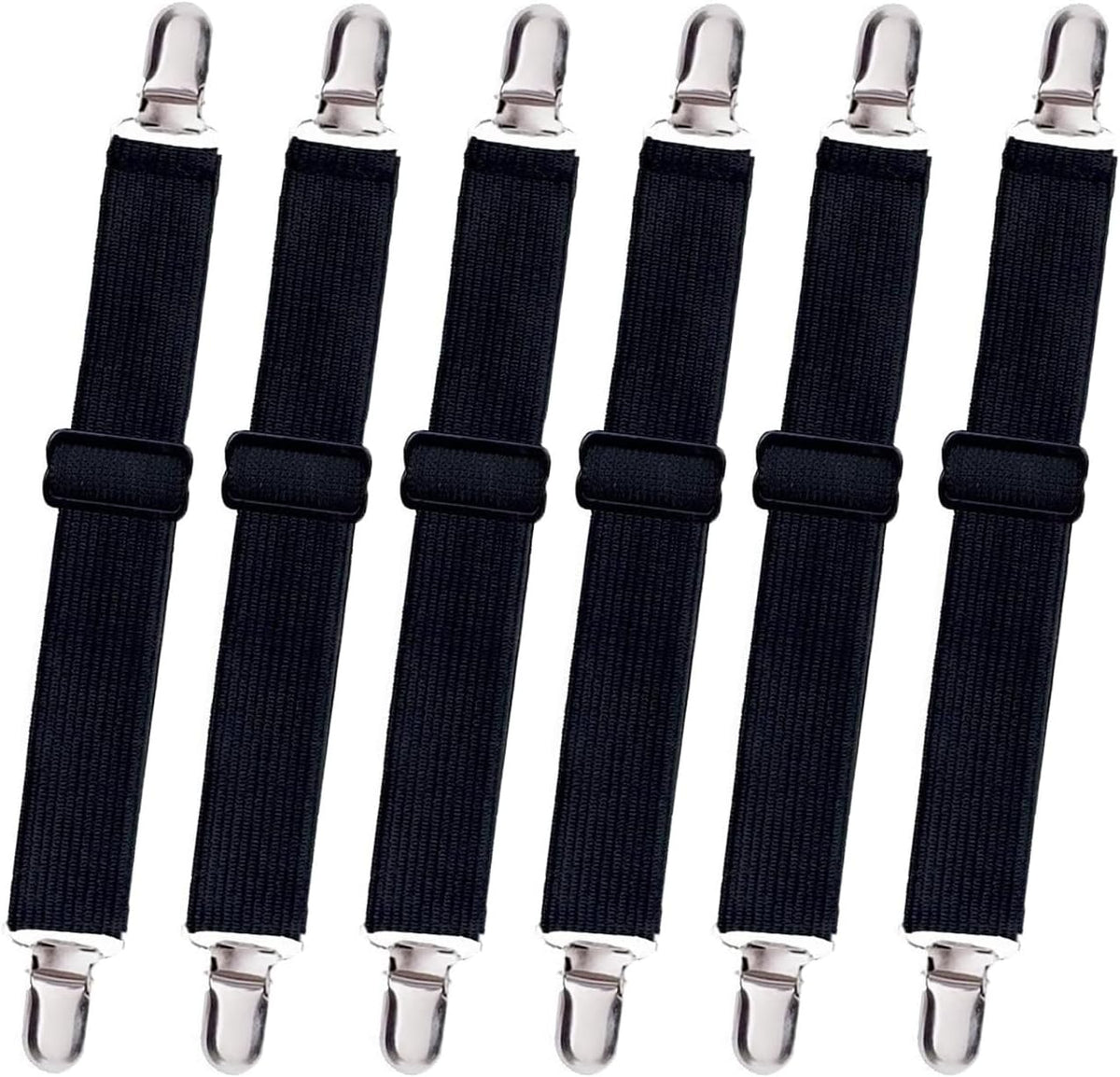 8pcs Adjustable Bed Sheet Straps & Clips, Elastic Fitted Sheet Holder from 14 to 39 Inch, Mattress Covers & Sofa Cushion Clips, Black