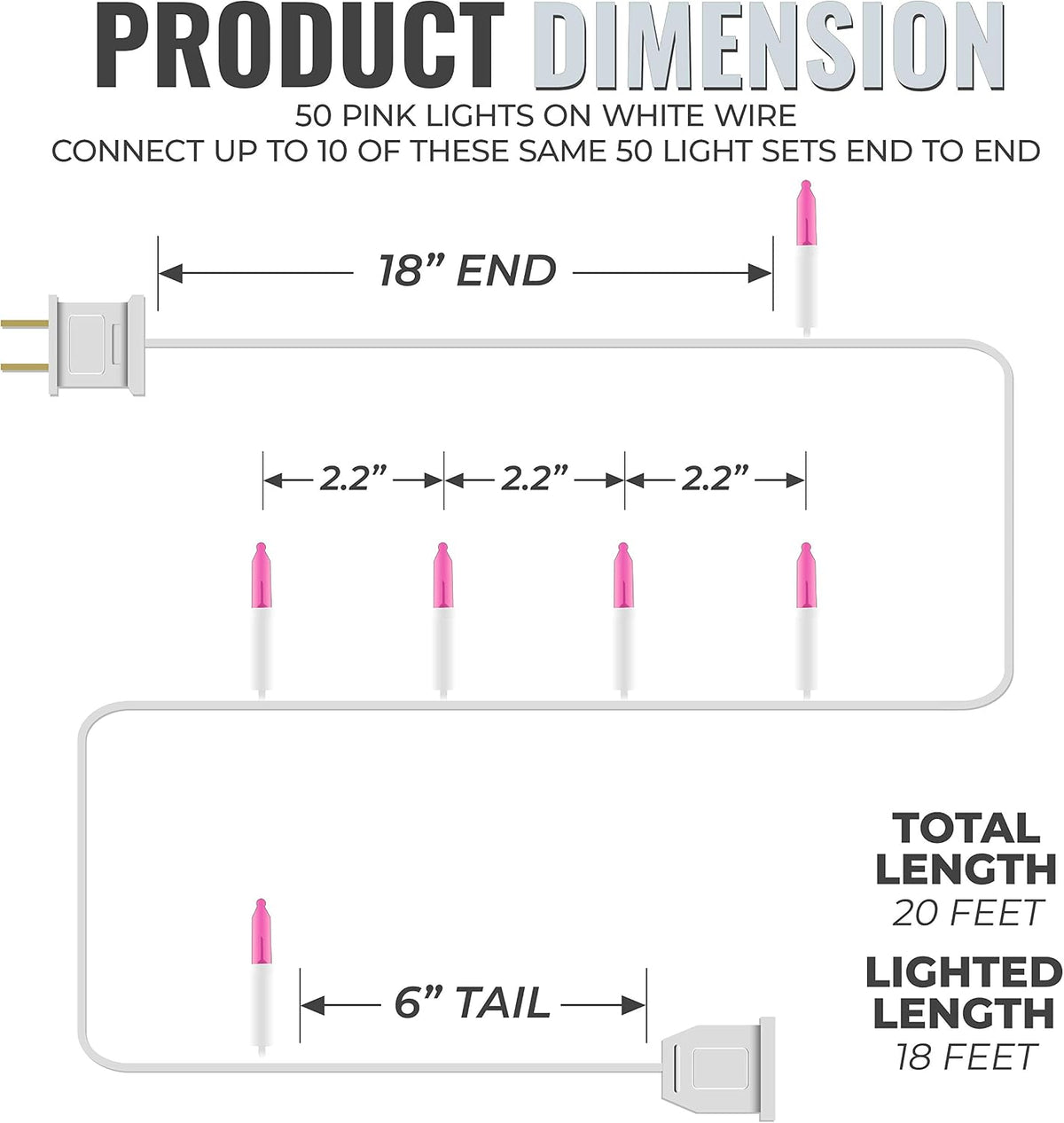 612 Vermont 50 Pink Incandescent Christmas Lights on a White Wire String