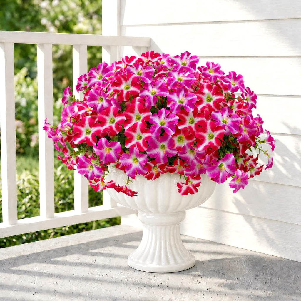 Artificial Petunia Flowers Outdoor, 8 Bundles UV Resistant Faux Plants