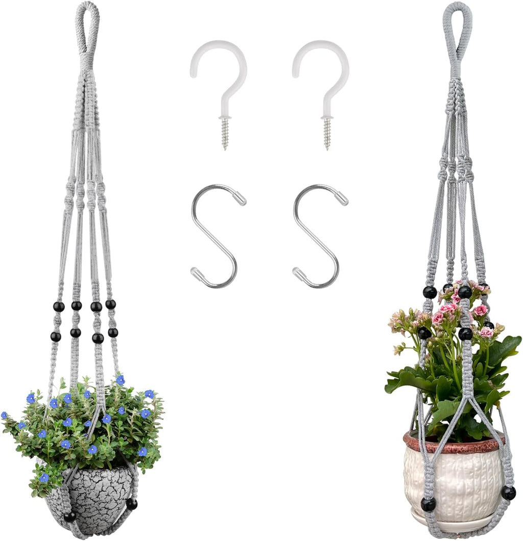 RIFNY Macrame Plant Hanger Indoor, Hanging Plant Holder, Grey, 2 PCS