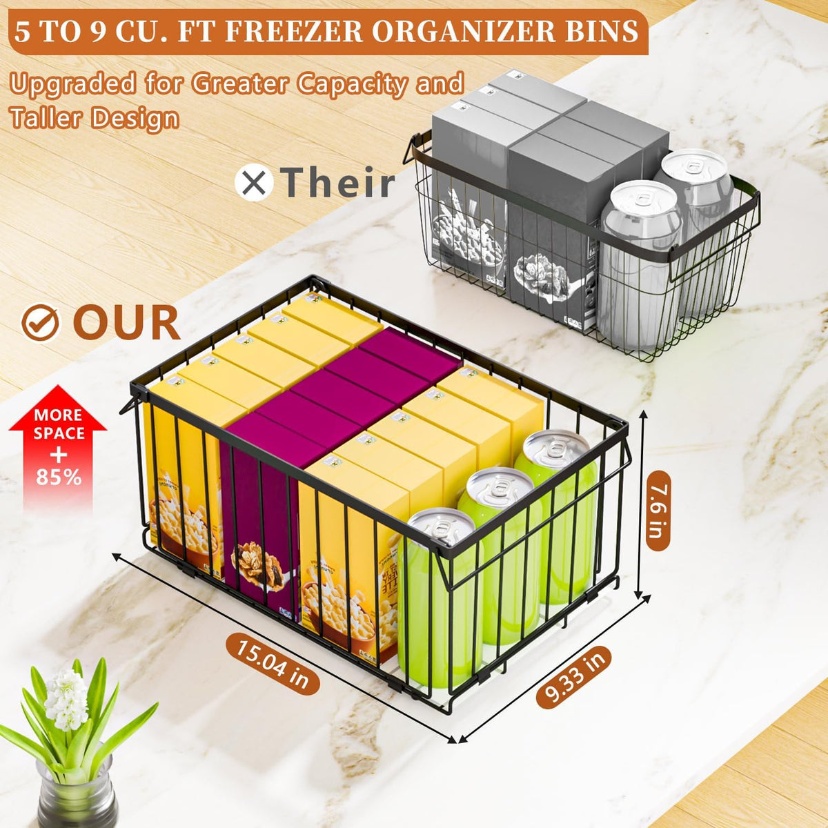 Large Freezer Organizer Bins for 5 to 9 Cu.Ft,Quick Expand/Collapse,6PACK