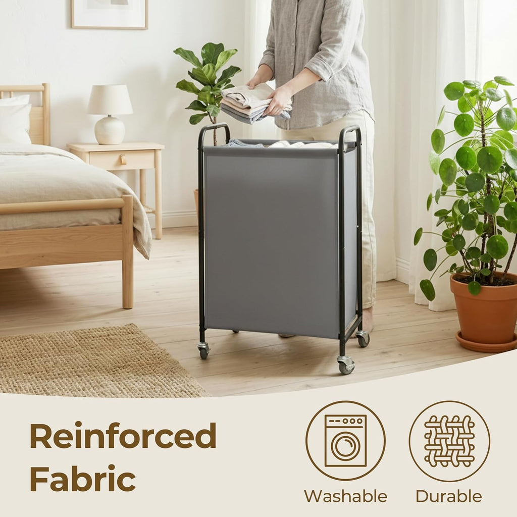 GRANNY SAYS Laundry Hamper, Slim Basket with Wheels and Handles, Grey, 80L