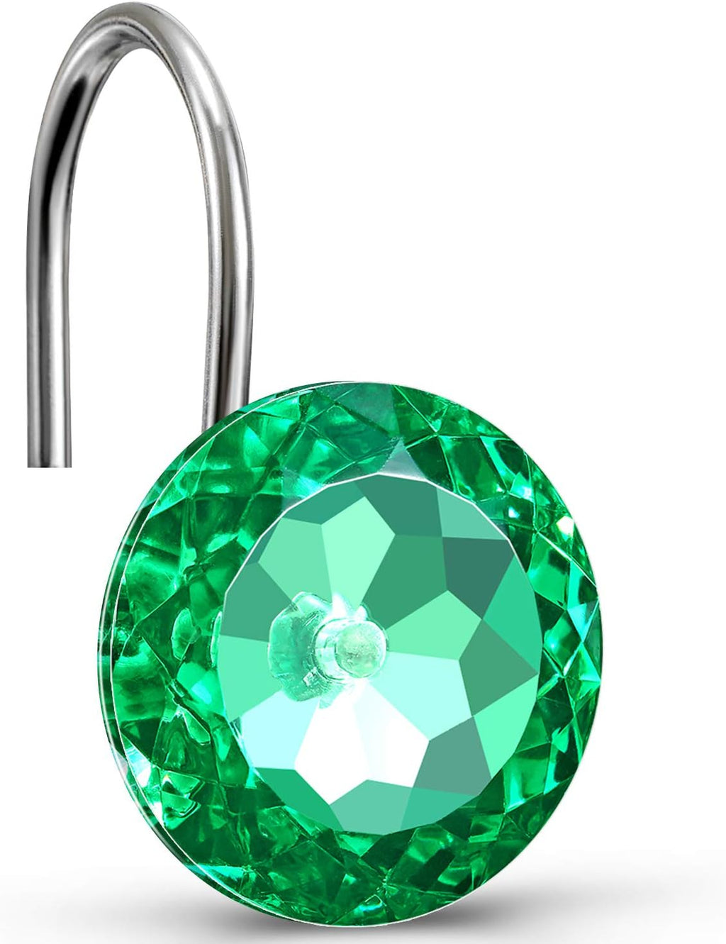 CHICTIE Green Shower Curtain Hooks Rings Crystal,Diamond Decorative Shower Curtain Hooks,Set of 12 Stainless Steel Rust-Proof Round Rhinestones Shower Rings Hangers for Bathroom