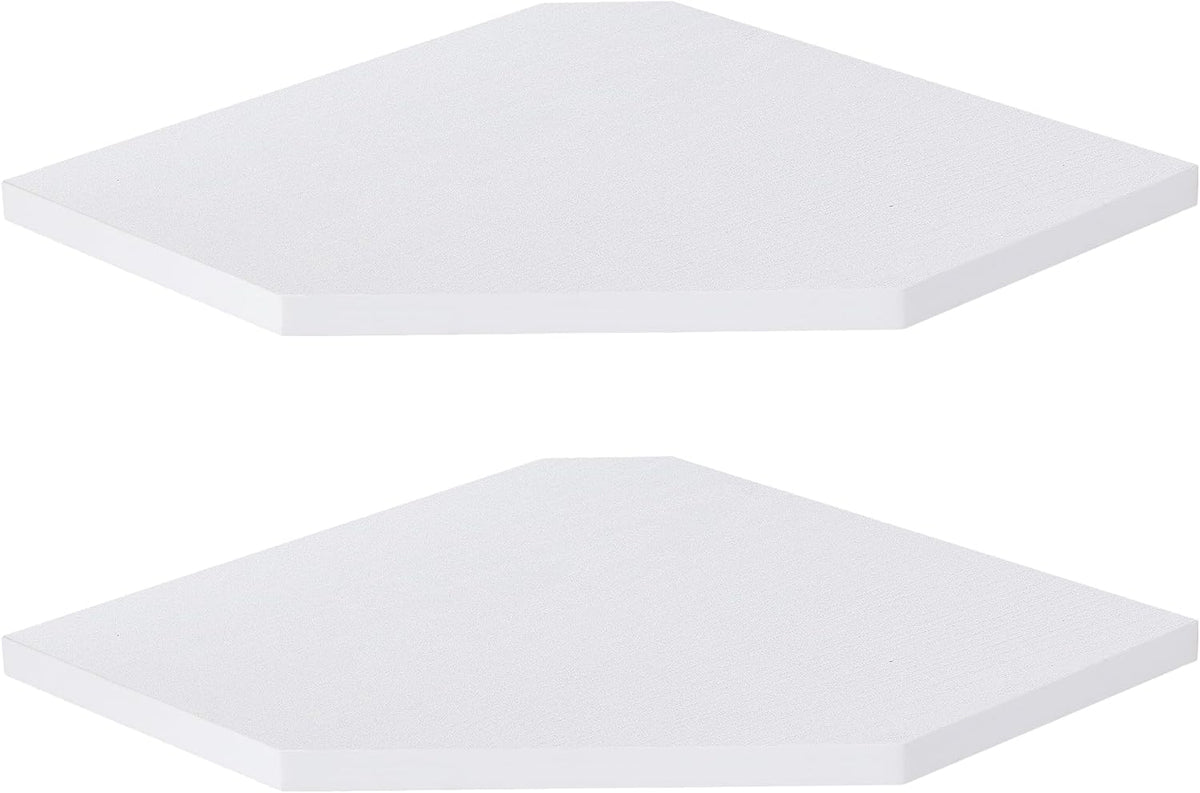 Fun Memories Corner Shelf Wall Mount, Floating Corner Shelves, Set of 2 Corner Wall Shelf Organizer, Rustic Wood Wall Storage Display Shelves for Living Room Bedroom Bathroom Kitchen, Rustic White