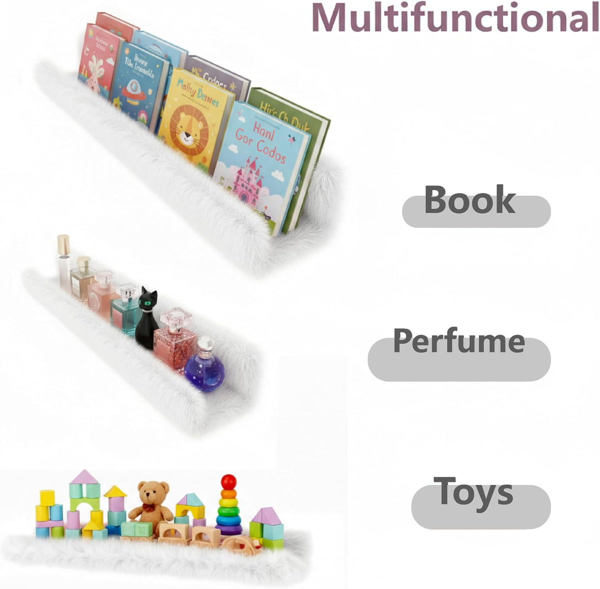 1PC Plush Bookshelf for Kids, Soft Hanging Wall Book Display Shelf