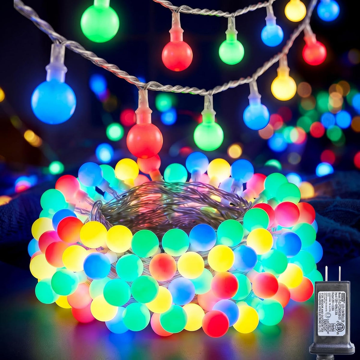 LitHome 33FT Globe String Lights for Indoor Bedroom Connectable, Multicolor