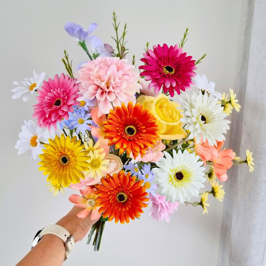 20 Pcs Fake Silk Gerbera Daisy Artificial Flowers with Stems Faux Daisies Flower Bulk for DIY Art Crafts Home Wedding Party Vase Centerpieces Tables Garland Wreath Decoration (Multi Color)