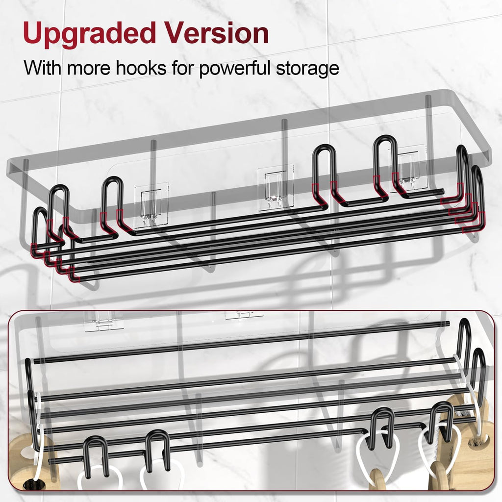 Getsrichfc Shower Caddy Adhesive, Rustproof Shower Shelves for Inside Shower, Large Capacity Bathroom Organizers and Storage, Shower Storage with Removable Hooks, No Drill Bathroom Accessories Black