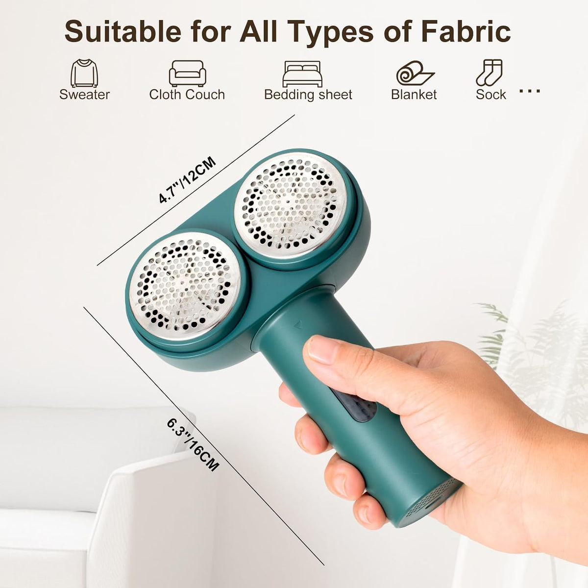 Fabric Shaver, Dual Motor Electric Lint Shaver for Clothes, 6 Blades, Green