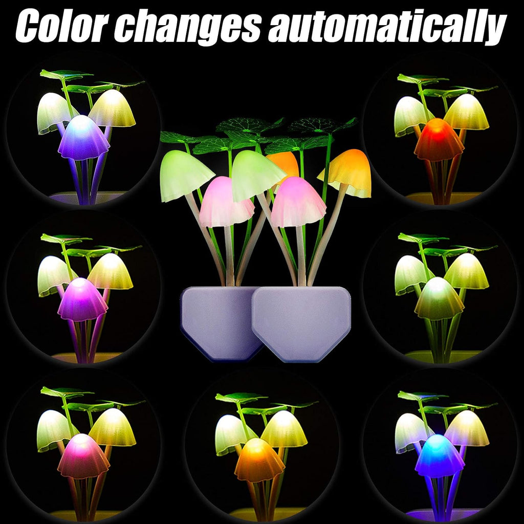 Mudder 4 Pcs Sensor Mushroom Night Lights LED Night Lights 7 Color Changing Plug-in Light Sensor Wall Lamp for Adults Bedroom, Bathroom, Christmas Party Gift(Lotus Leaf Style)