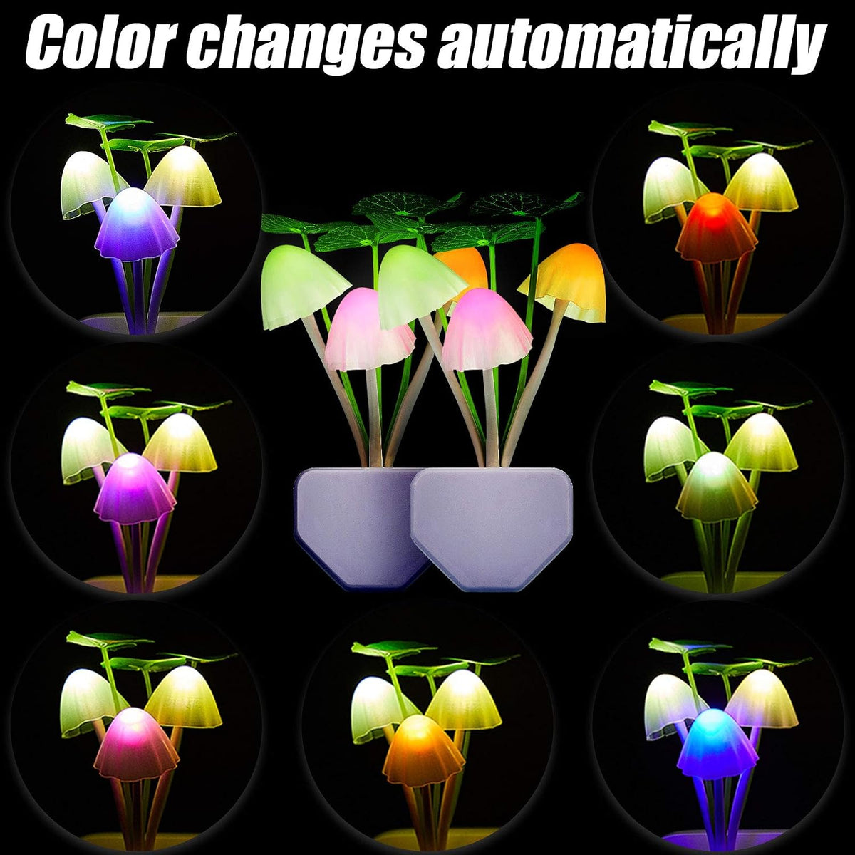 Mudder 4 Pcs Sensor Mushroom Night Lights LED Night Lights 7 Color Changing Plug-in Light Sensor Wall Lamp for Adults Bedroom, Bathroom, Christmas Party Gift(Lotus Leaf Style)