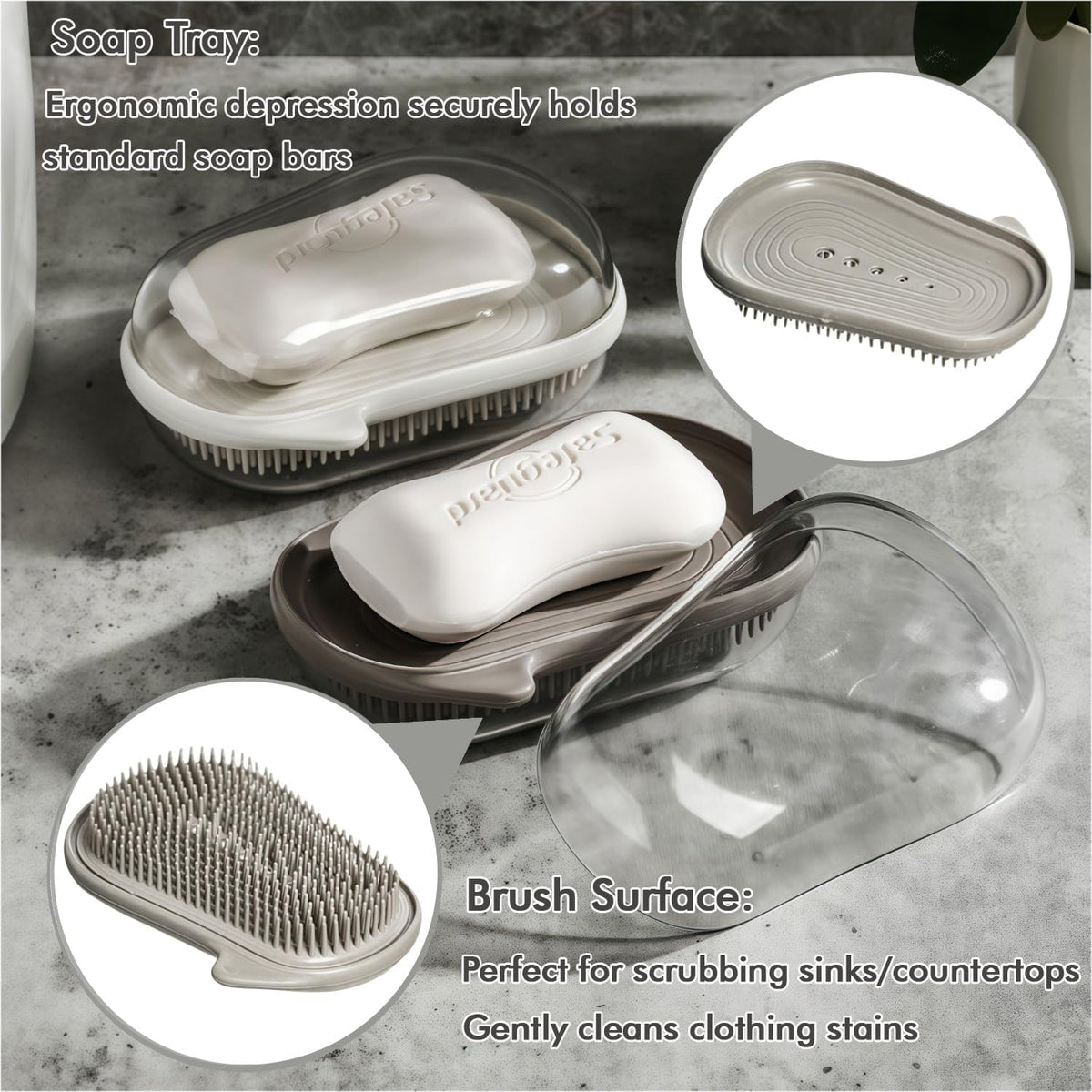 Travel Soap Holder Bar Soap Dish Shower Soap Saver Case Container Box for Bathroom Camping Gym Vonpri (Grey, with Brush)