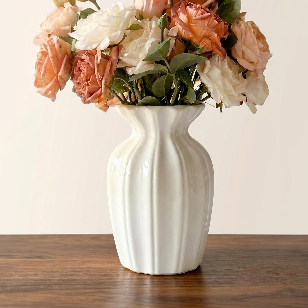 Flower Vase, 7.9 Inch White Ceramic Vase Home Decor Modern Decorative Vases