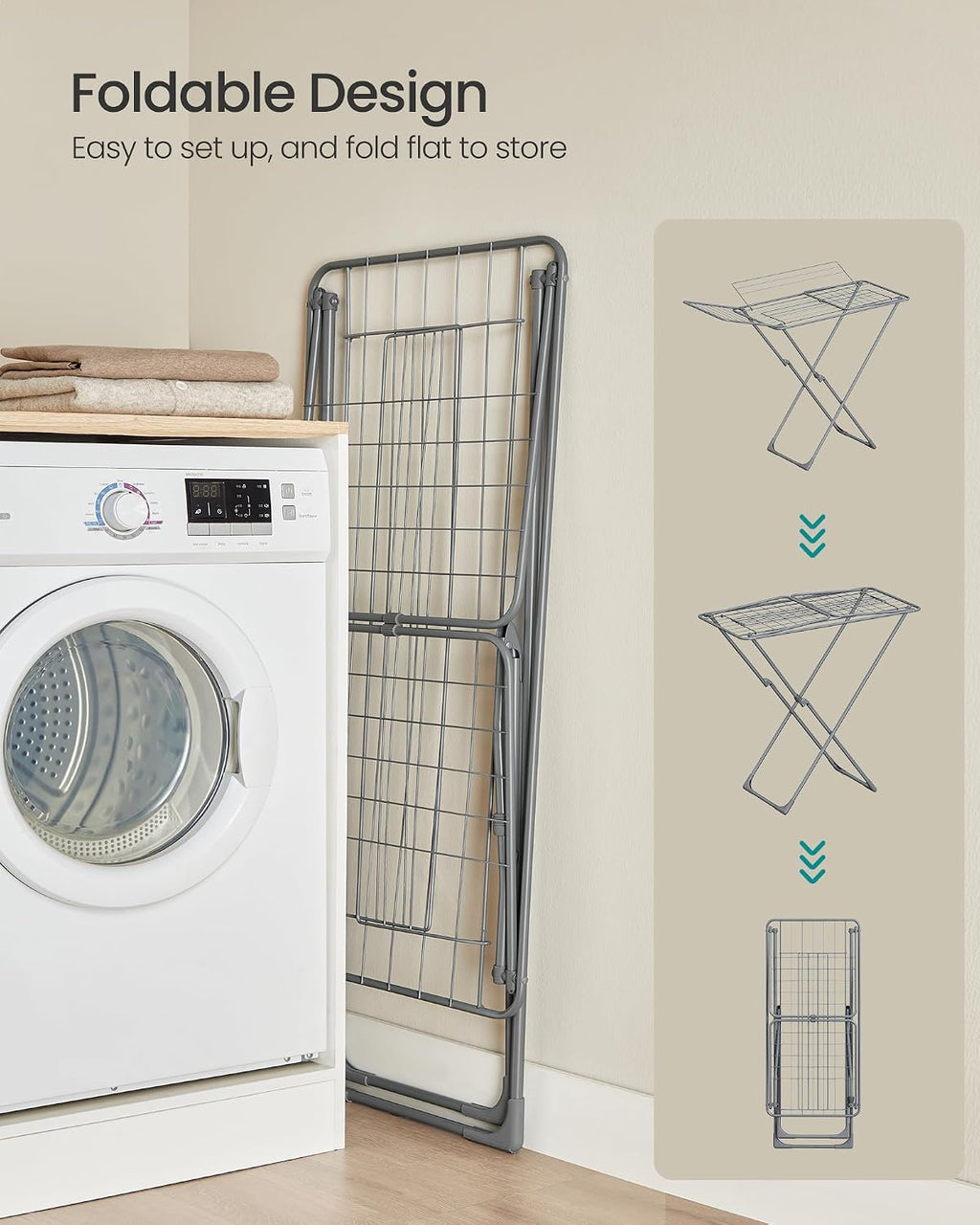 SONGMICS Clothes Drying Rack, Foldable, Heavy Duty, 4 Gullwings