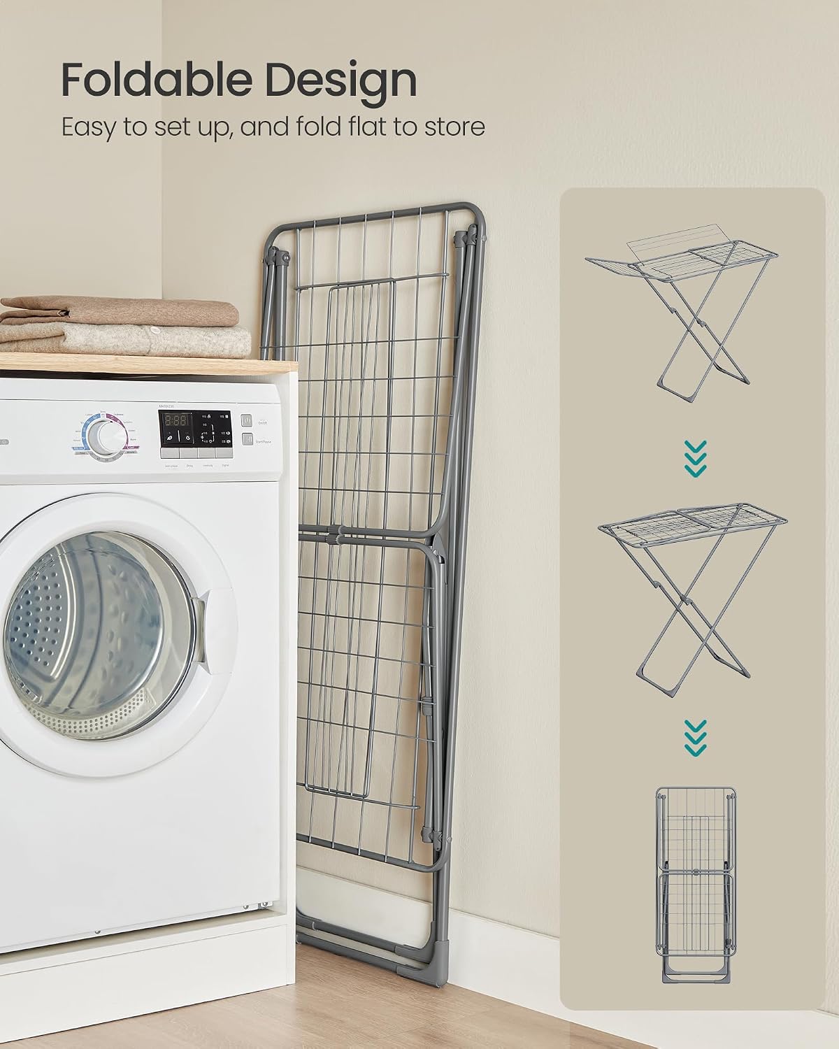 SONGMICS Clothes Drying Rack, Foldable, Heavy Duty, 4 Gullwings