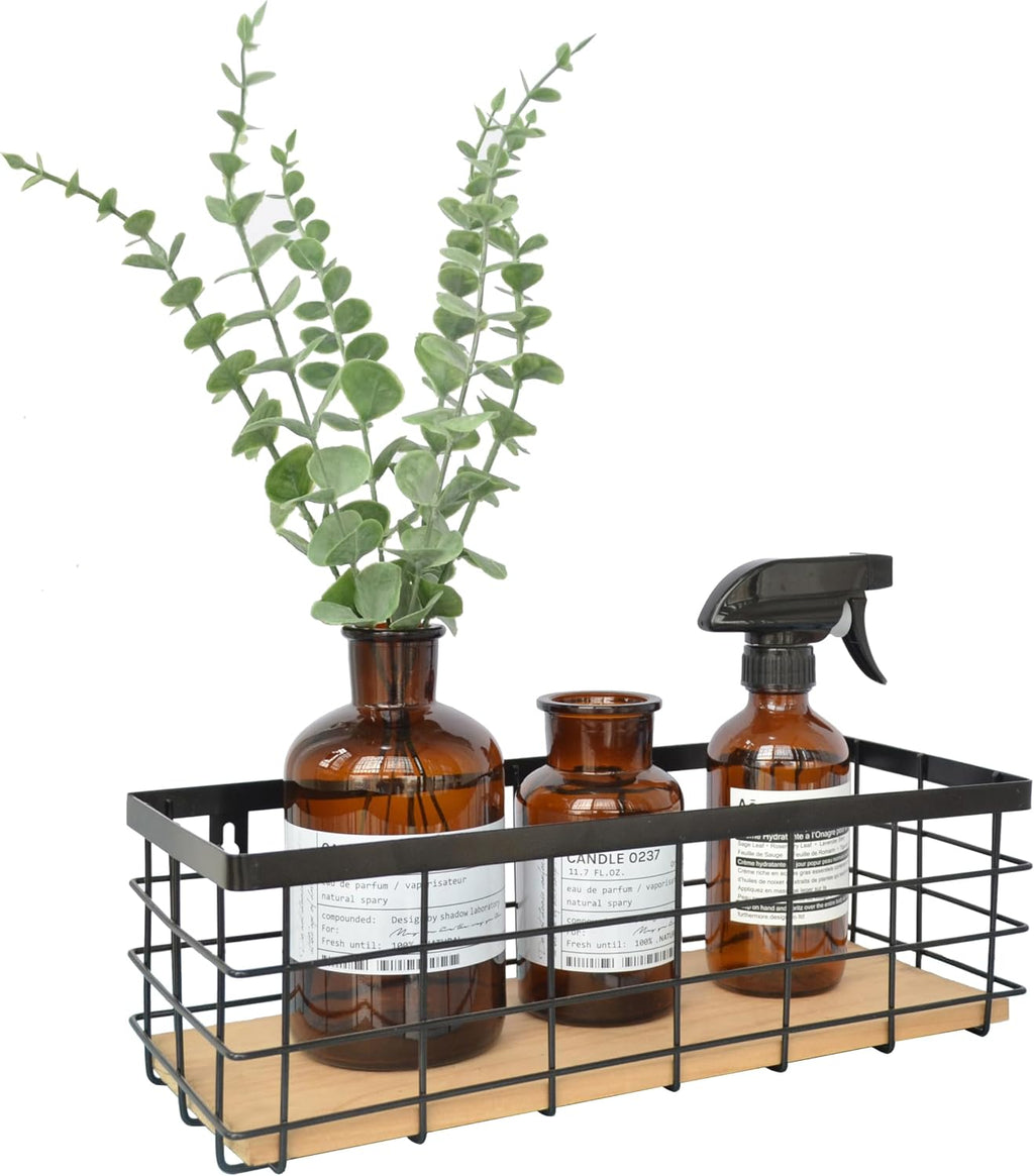 ShabbyDecor Detachable Wood Base Wire Basket tabletop or wall mount, Medium