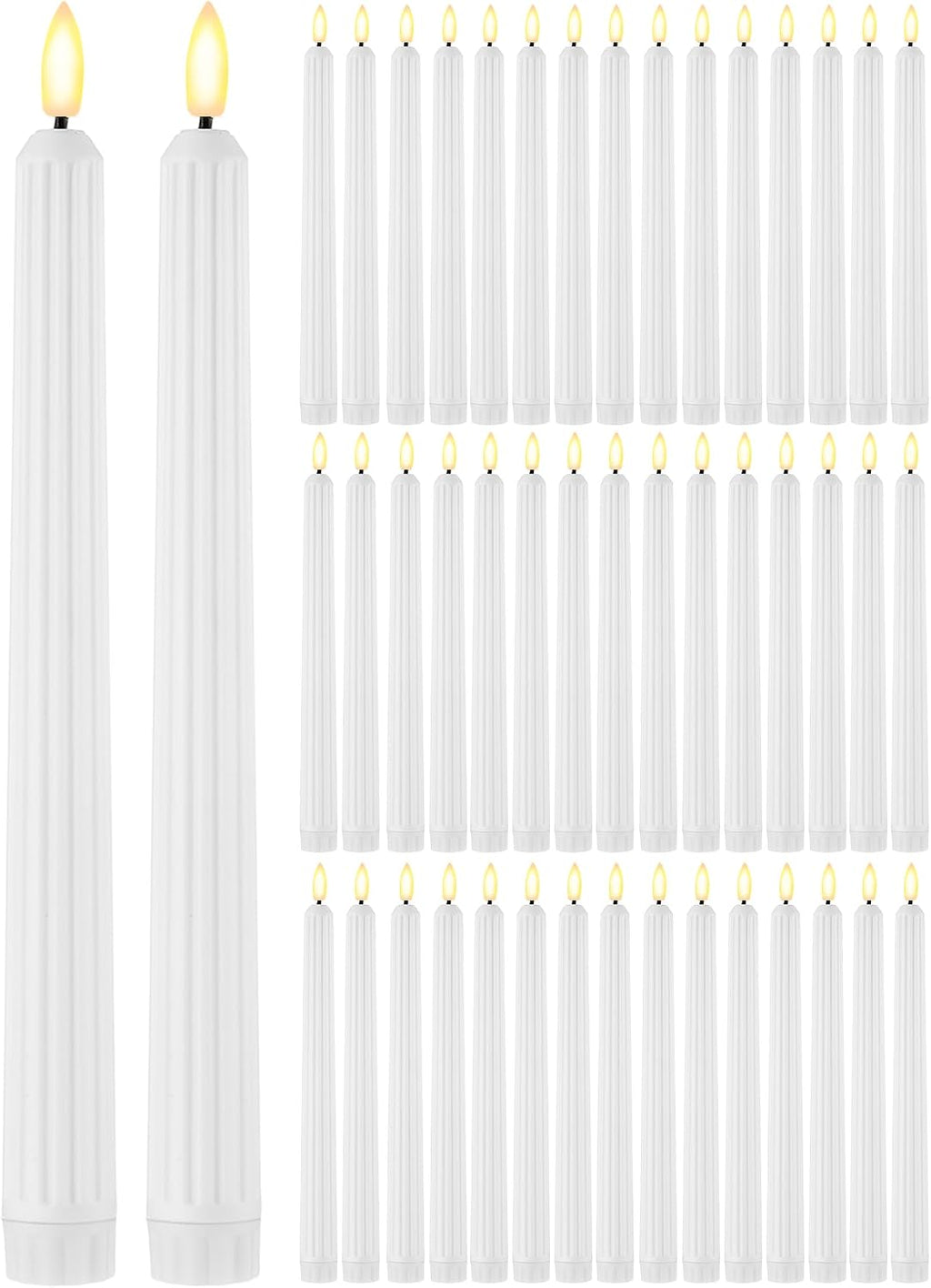 Treela 72 Pcs Flameless LED Taper Candles Bulk 11 Inch,Fluted,White