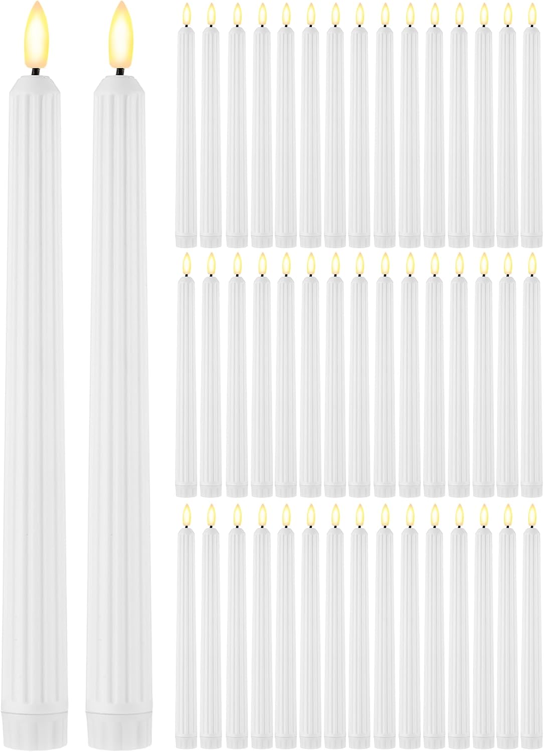 Treela 72 Pcs Flameless LED Taper Candles Bulk 11 Inch,Fluted,White