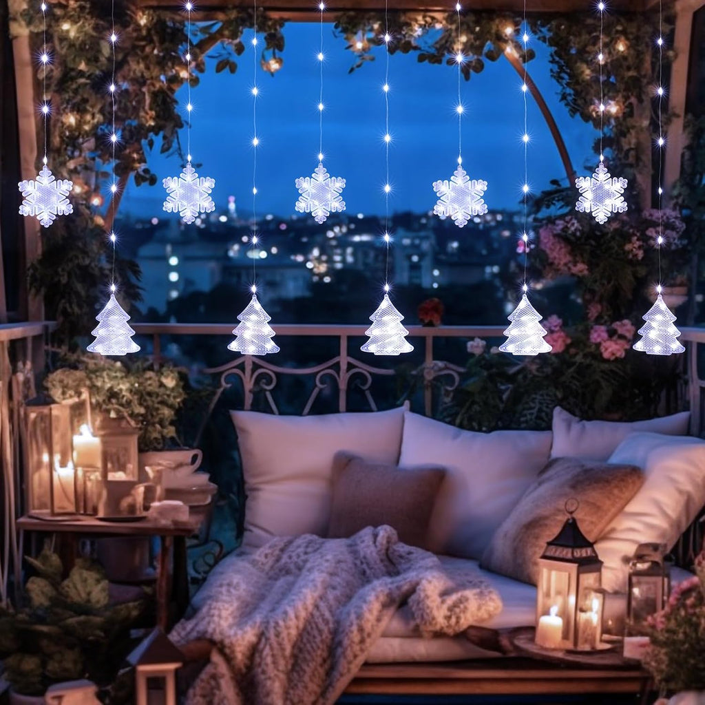 BLOOMWIN Christmas Window Lights Indoor - 2M 160 LED Christmas Window Decorations, Snowflake Curtain Hanging Fairy String Icicle Lights for Xmas Noel Bedroom Holiday Home Outdoor, Cold White USB