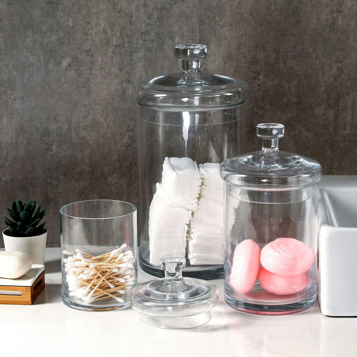 MyGift Glass Storage Jars with Lids, Kitchen & Bath Storage, Set of 3