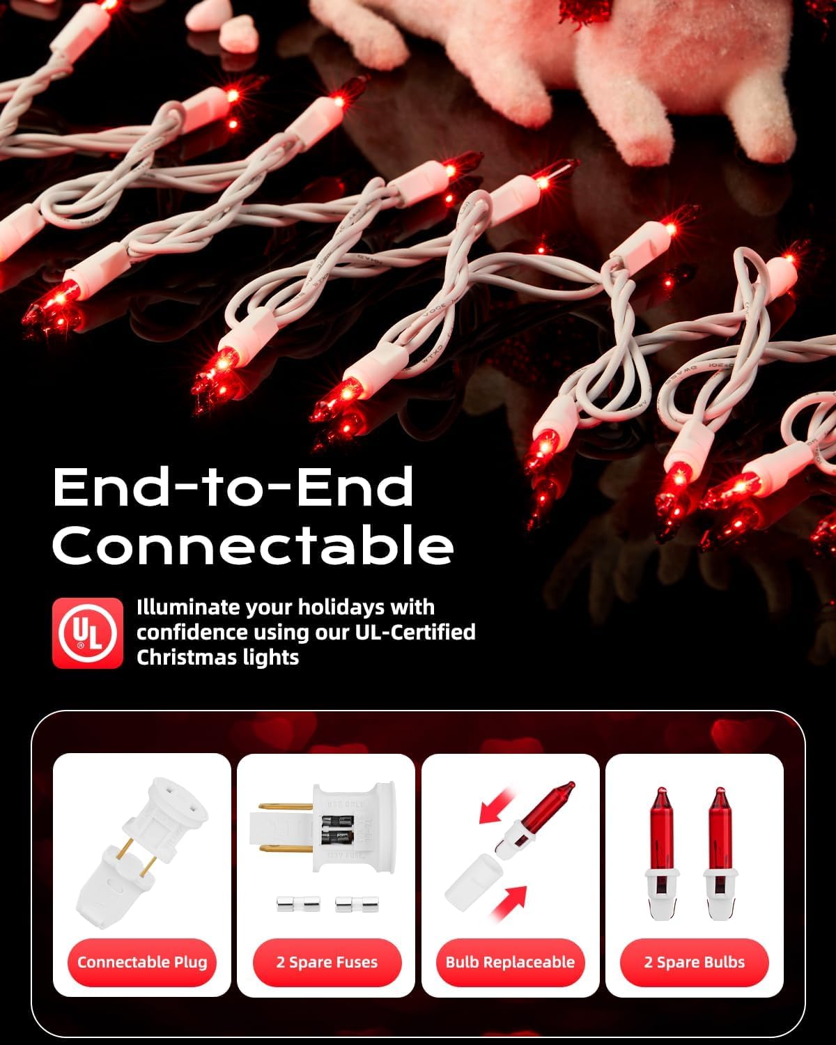 Minetom Red Christmas Lights 100 Count 20 Feet Incandescent Bulb