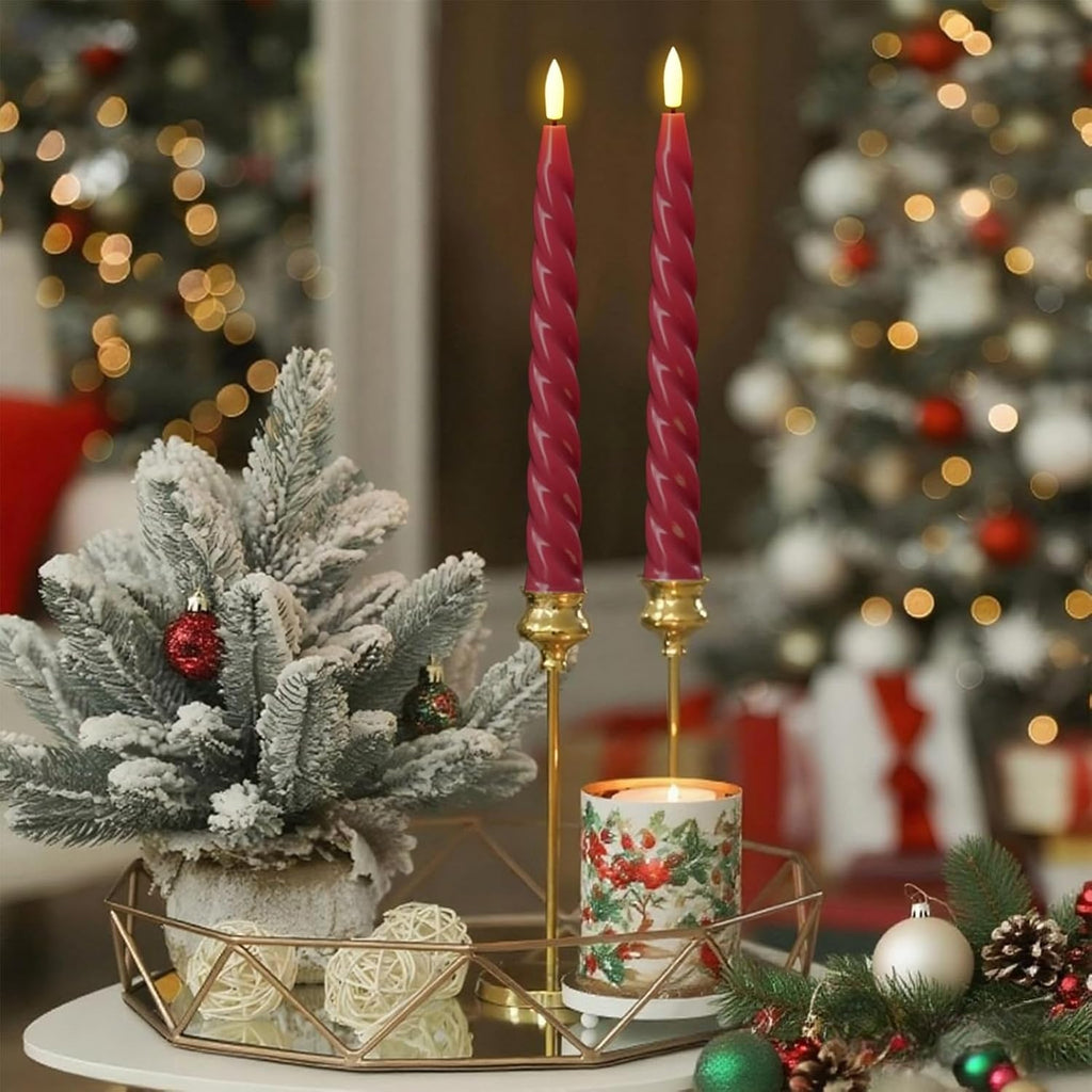 Eldnacele Red Flameless Taper Candles Battery Operated with Remote Timer