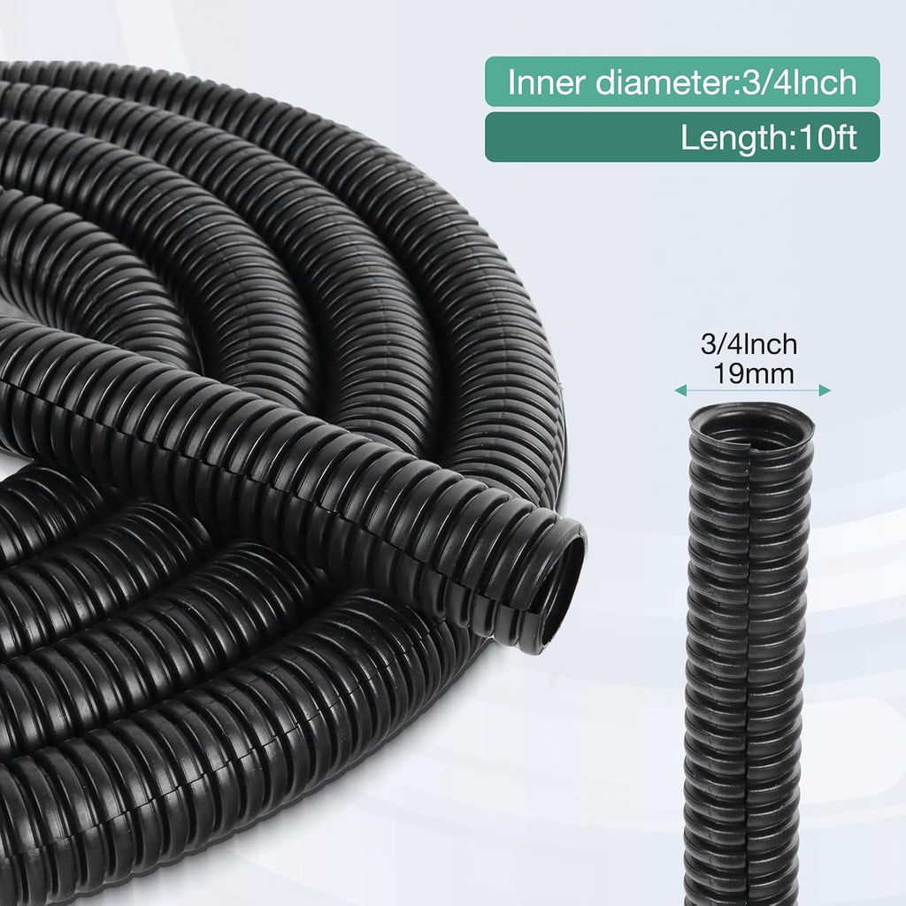 3/4 inch Split Wire Loom Tubing 10 ft Cord Protector Wires Covers Flexible Polyethylene Split Loom for Automotive, Home, Office, and Industrial Applications with Easy Installation Tool Black