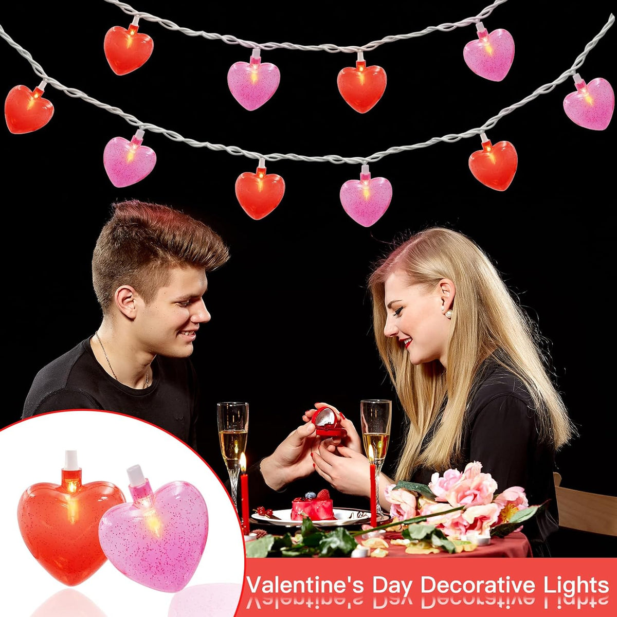 Couah 8.5Ft Red Pink Heart String Lights with 10 LED Red Pink 3D Heart Lights Plug in Valentines String Lights for Indoor Outdoor Home Xmas Tree Wedding Party Valentine's Day Decorations