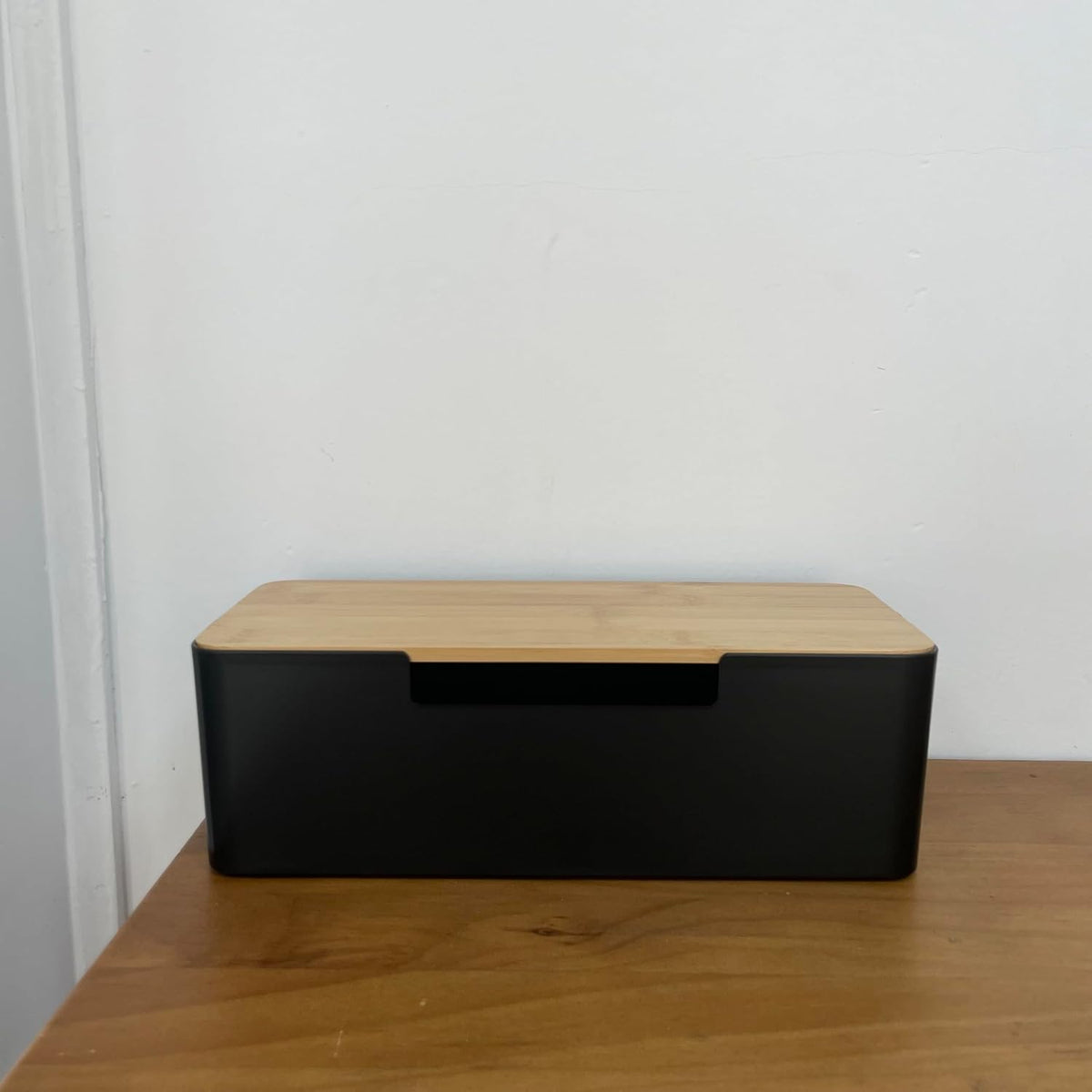 Cable Management Box, Cord Organizer Box with Bamboo Lid, Black