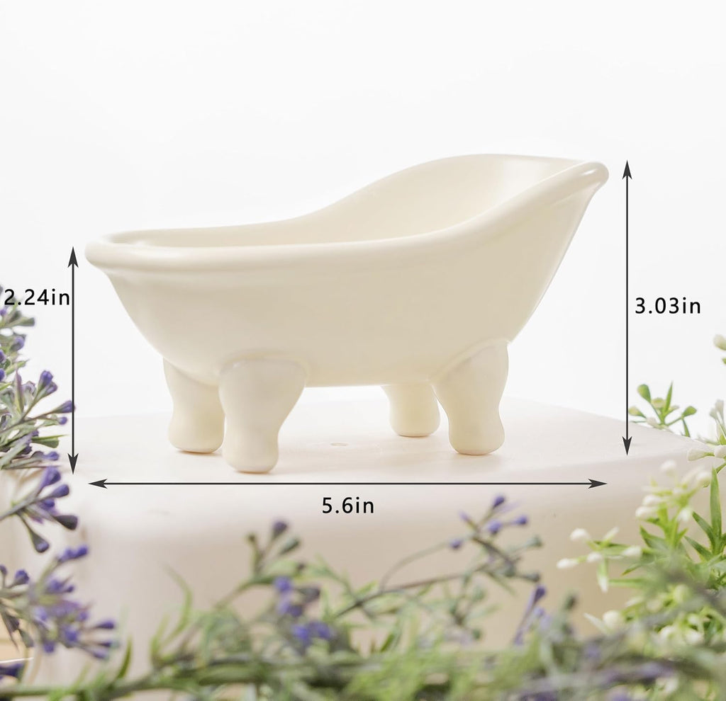 Soap Dish, Ceramic Soap Holder with Drainage for Shower, 1 Pack Bar Soap Tray, Keep Soap Dry & Easy Clean, Sponge Holder for Bathroom, Bathtub Kitchen Sink (Crème)