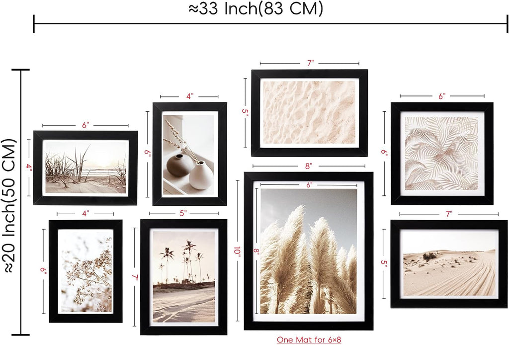 ArtbyHannah Gallery Wall Frame Set, 8 Pack Black Picture Frames, Small
