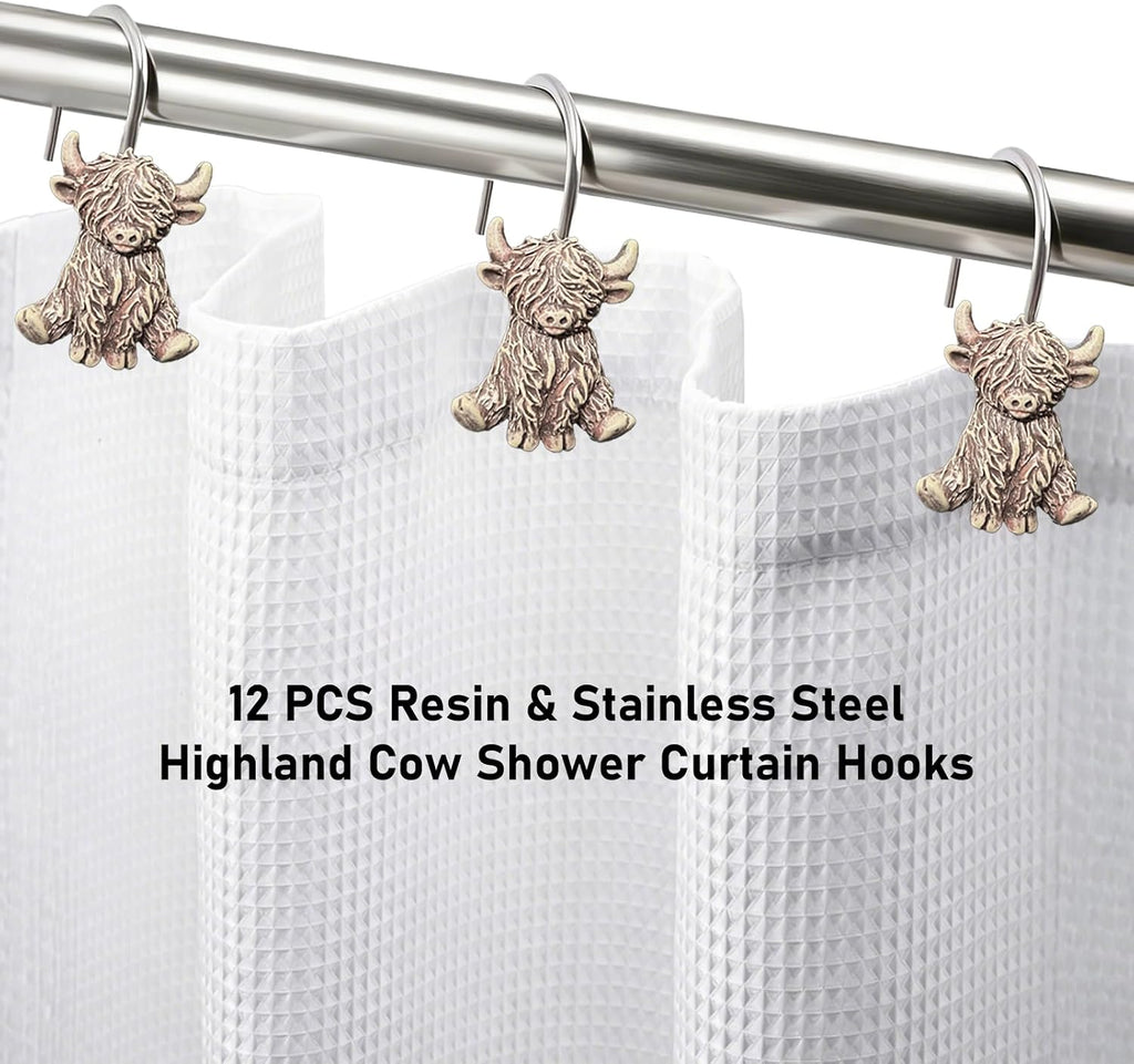 12 Pcs Highland Cow Shower Curtain Hooks for Western Rustic Bathroom Decor