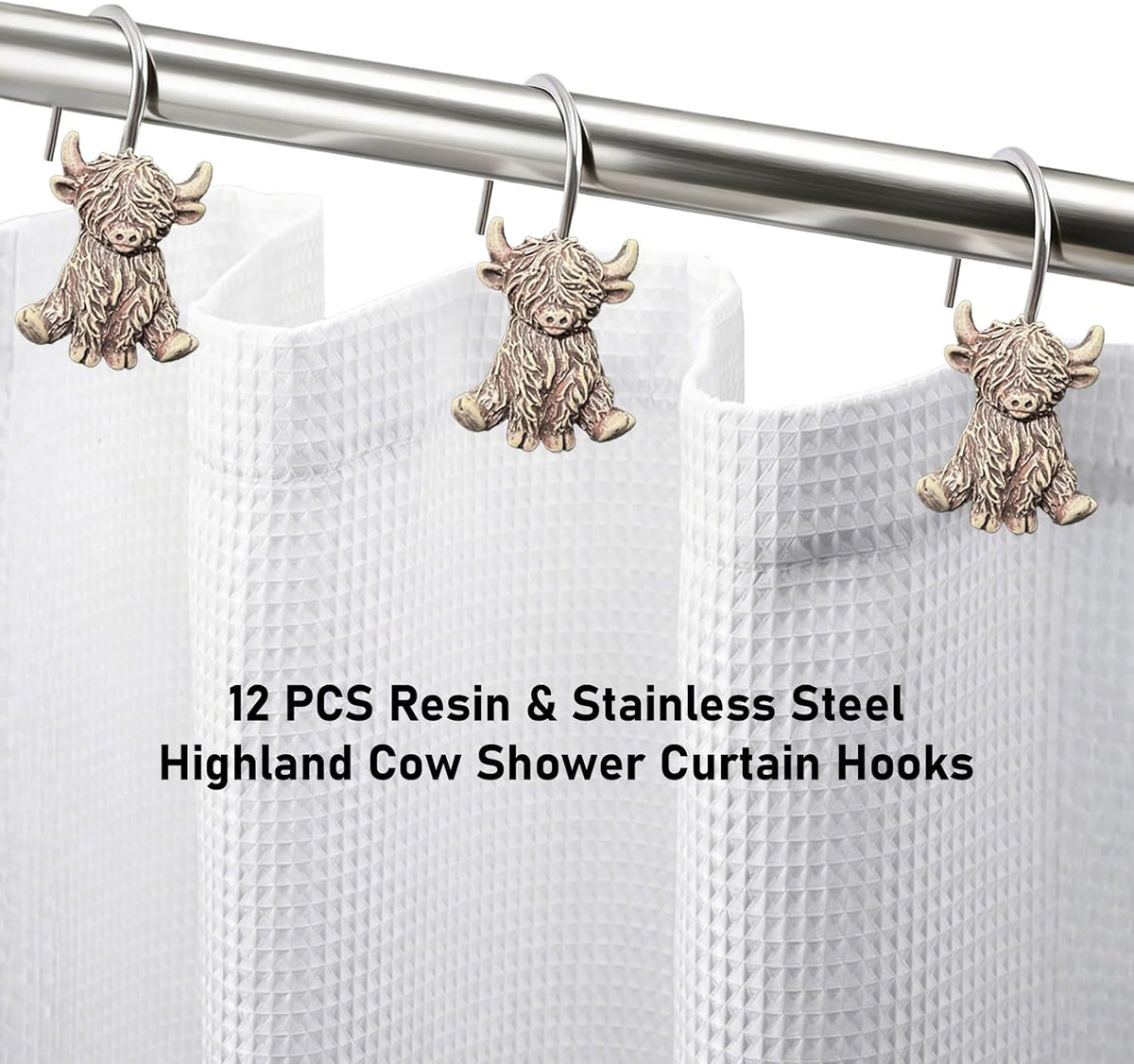 12 Pcs Highland Cow Shower Curtain Hooks for Western Rustic Bathroom Decor