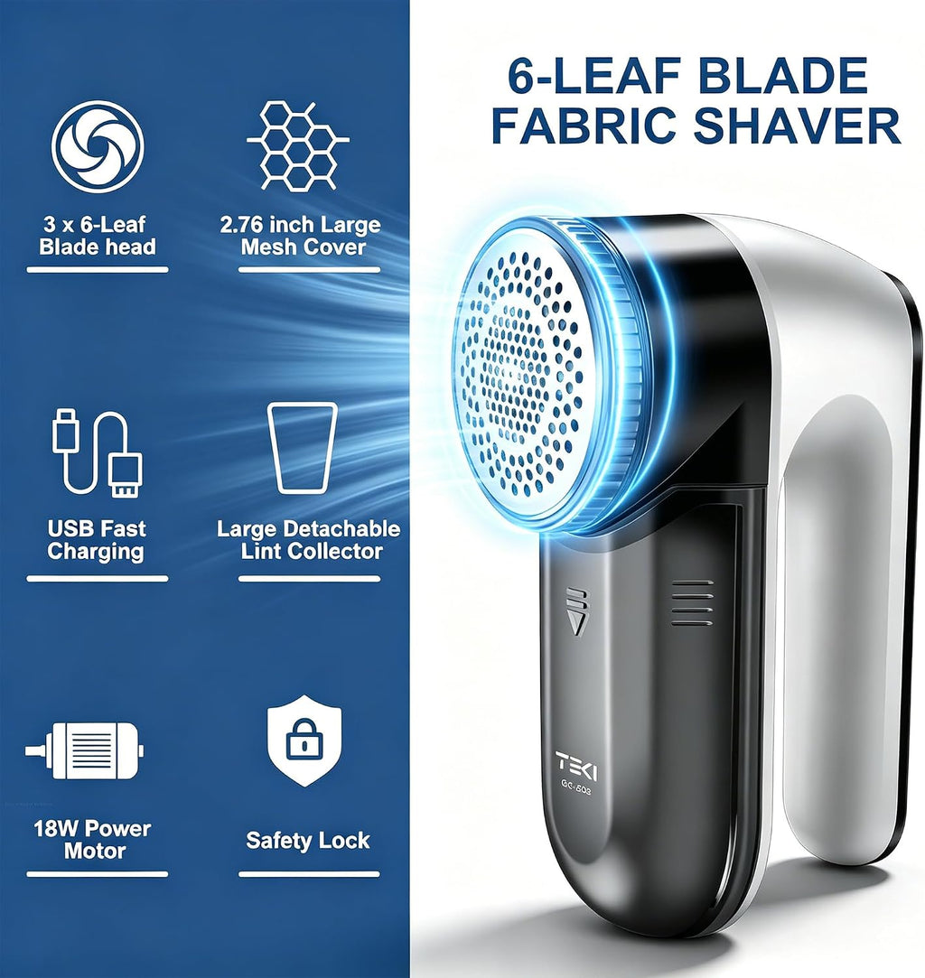 Fabric Shaver, Cordless Lint Remover, 6-Blade Sweater Defuzzer for Clothes