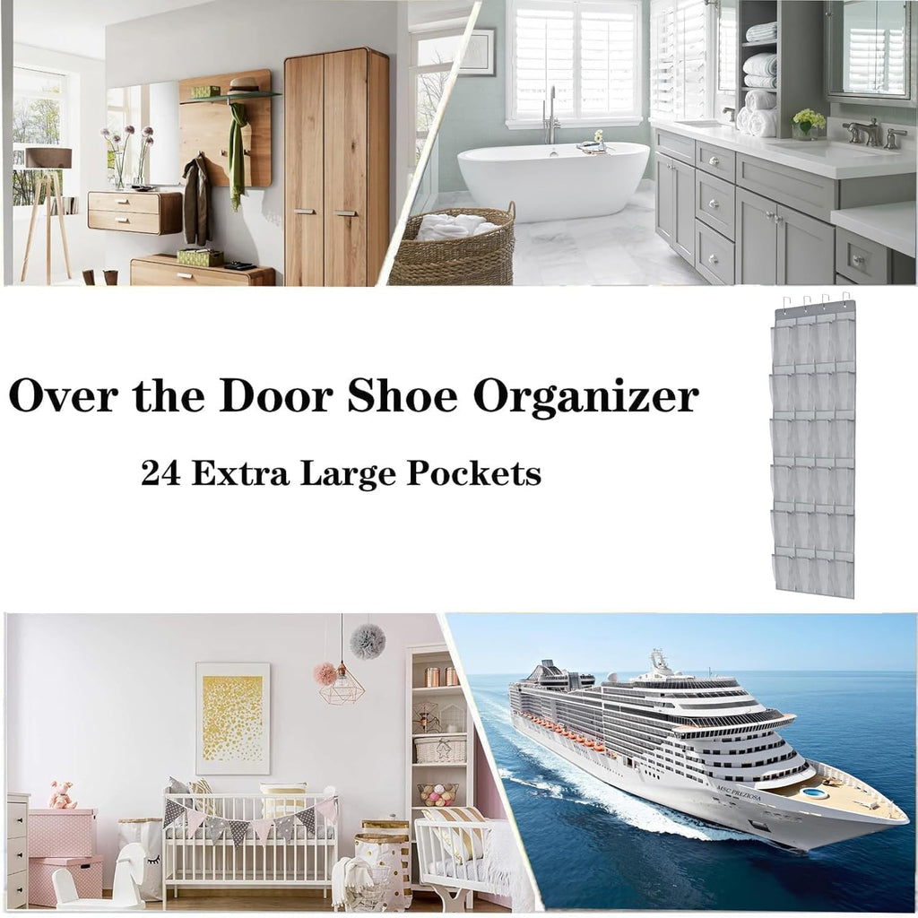 Over the Door Shoe Organizer Shoe Rack for Door Hanging Shoe Organizer (Grey, 24 pockets)