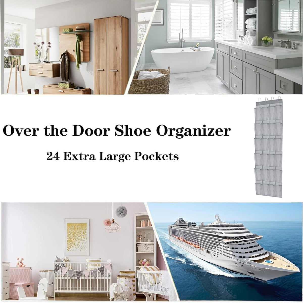 Over the Door Shoe Organizer Shoe Rack for Door Hanging Shoe Organizer (Grey, 24 pockets)