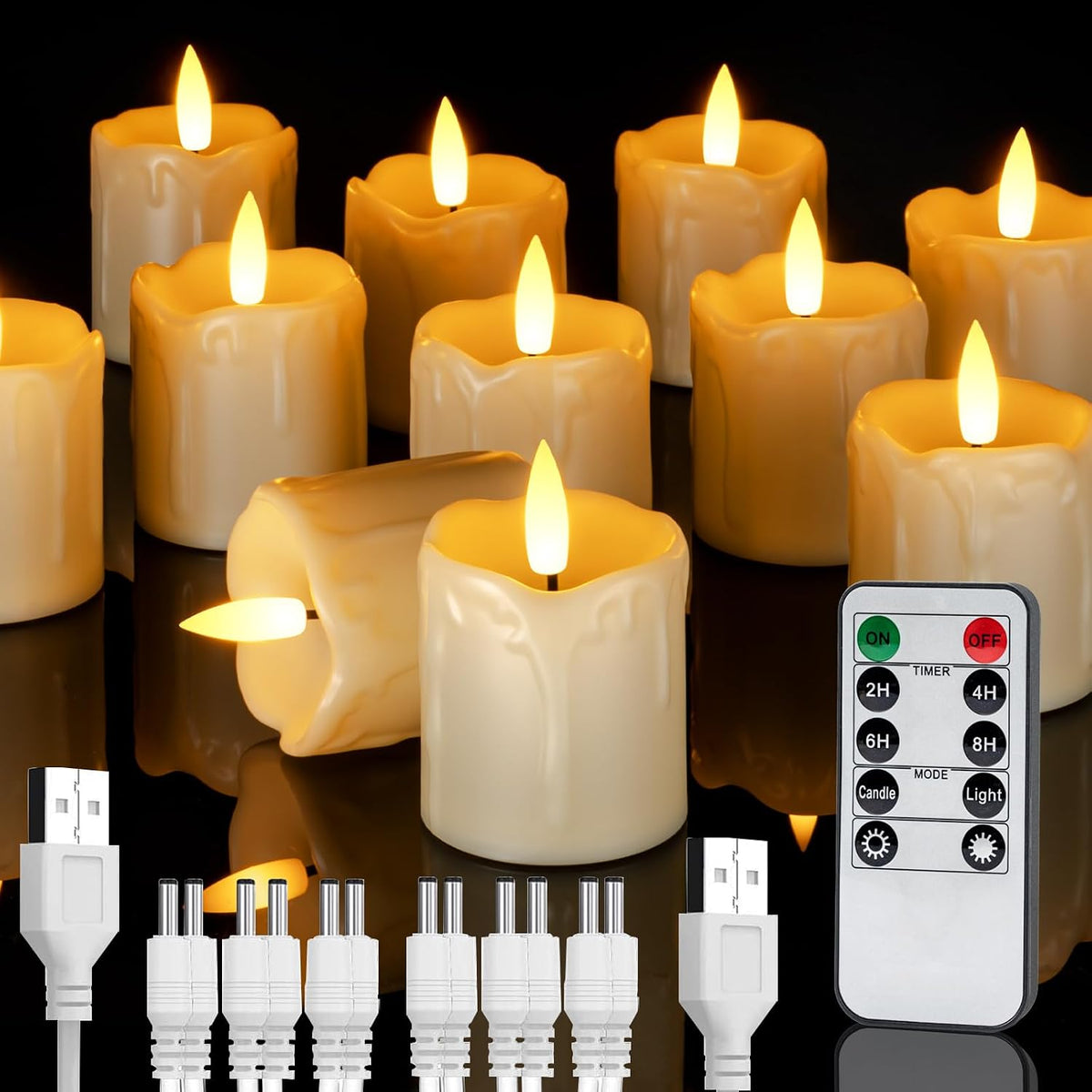 2"x 2" Rechargeable Flameless Votive Candles with Remote Timer, 12 Pack