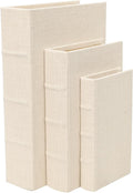 Decorative Book Boxes Set of 3 – Modern Faux Linen & Wood,Beige