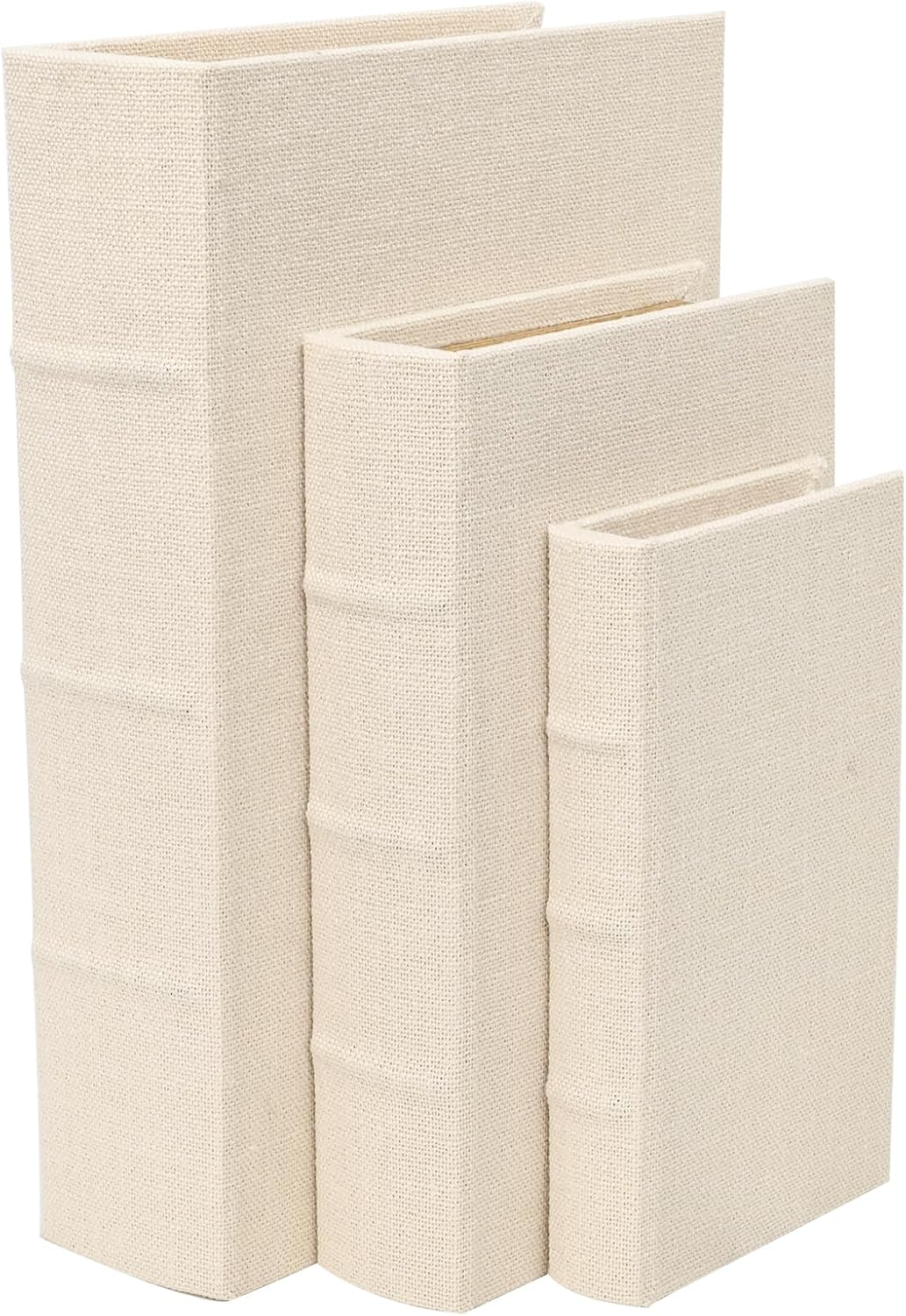 Decorative Book Boxes Set of 3 – Modern Faux Linen & Wood,Beige